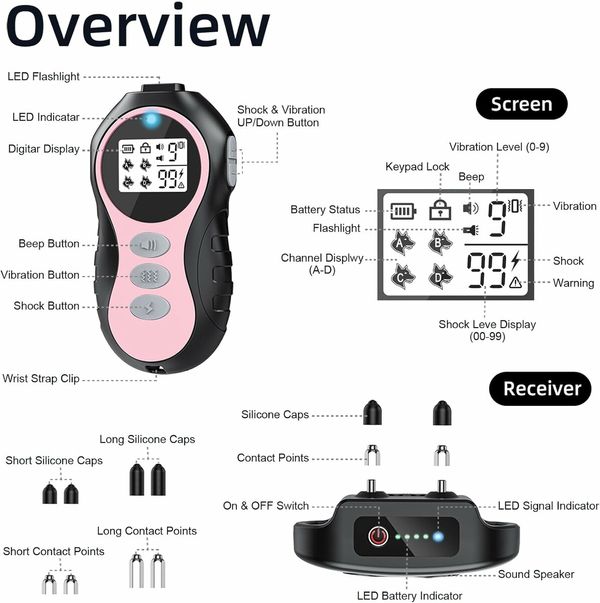 Dog Shock Collar for 2 Dogs: Remote Training Collar with Waterproof, Rechargeable, and 4 Modes (Pink)