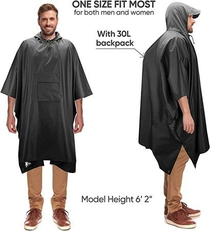 Waterproof Rain Poncho Coat with Hood for Men, Women Durable Protection