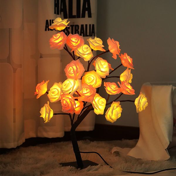 Table Flower Tree Lamp - Rose Fairy Bonsai Tree Desk Light for Women (White)