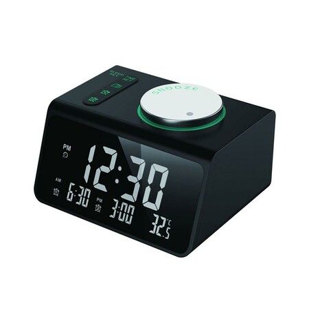 Compact Alarm Clock with FM Radio, USB Charging, Dual Alarms, and Temperature Display