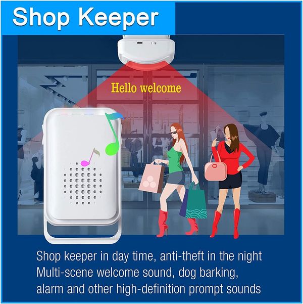 Motion Sensor Doorbell with 2 Sensors 1 Receiver for Enhanced Business Security, Audible Welcome Buzzer for Customer Entry