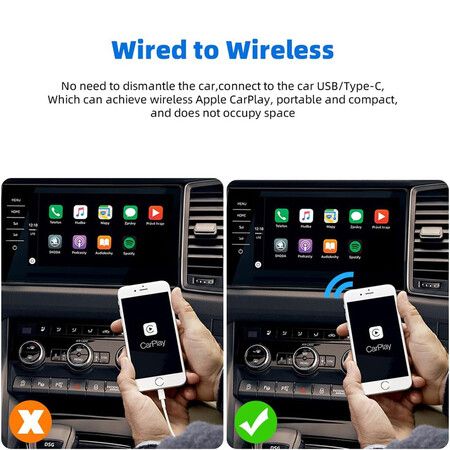 Wireless CarPlay Dongle for iOS Phones (iOS 10.0+): Seamless Connection with OEM Wired CarPlay,Plug and Play,Compact Design