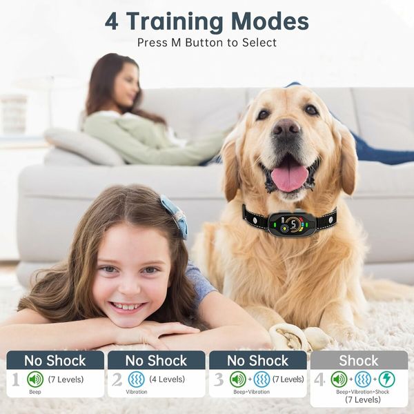 Smart Anti-Bark Dog Collar Corrects Barking with Beep/Vibration/Shock, Auto shut-off to prevent over-correction, Waterproof All-weather Use Train Your Dog Effectively & Humanely