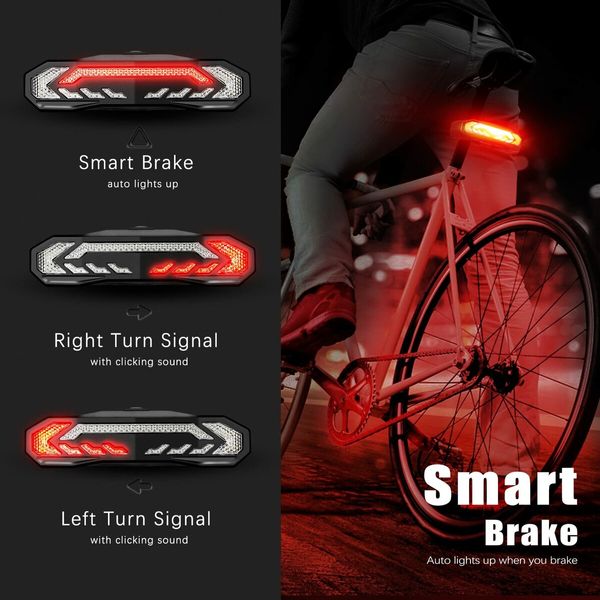 Enhanced Visibility Smart Bike Tail Light with Turn Signals, Brake Light, and Alarm Horn for Cyclists