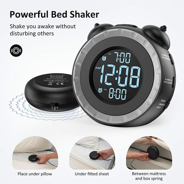 Vibrating Alarm Wake-Up Call Clock for Heavy Sleepers with Dual Loud Bed Shaker Alarm,Dimming USB Charging Port