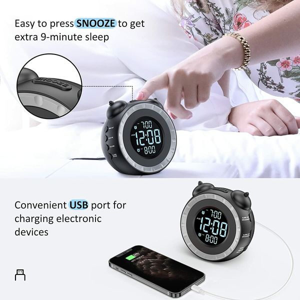 Vibrating Alarm Wake-Up Call Clock for Heavy Sleepers with Dual Loud Bed Shaker Alarm,Dimming USB Charging Port