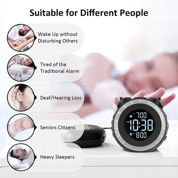 Vibrating Alarm Wake-Up Call Clock for Heavy Sleepers with Dual Loud Bed Shaker Alarm,Dimming USB Charging Port