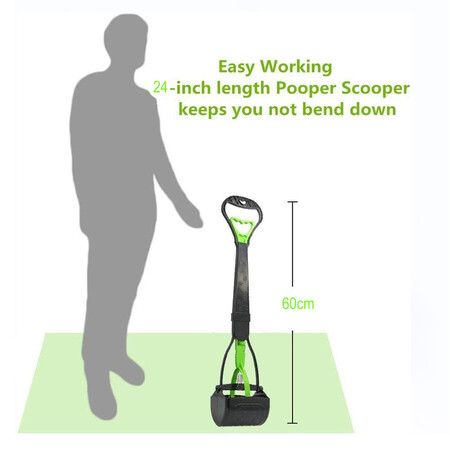 60CM Large Dog Pooper Scooper with Long Handle for Grass, Dirt, and Gravel (Green)