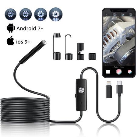 Endoscope Camera with Light for iOS and Android with 5-Meter Semi-Rigid Snake Inspection Perfect for Explore Hidden Spaces