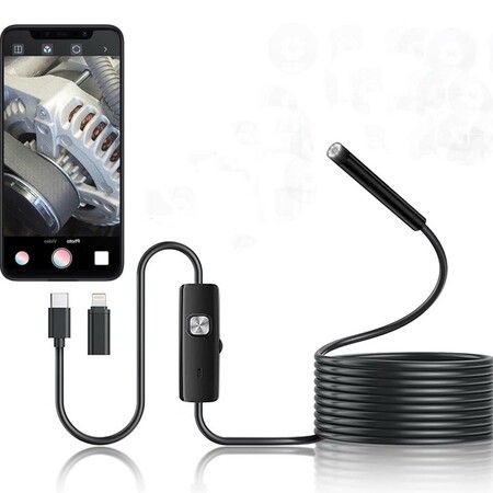 Endoscope Camera with Light for iOS and Android with 5-Meter Semi-Rigid Snake Inspection Perfect for Explore Hidden Spaces