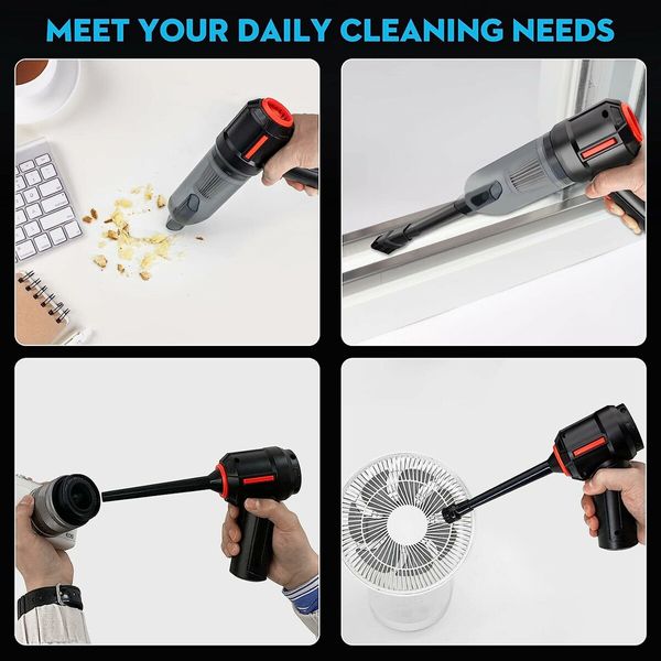 Cordless Compressed Air Duster and Mini Vacuum Cleaner Blower: 2-in-1 Cleaning Kit for Computers, Keyboards, and Cars