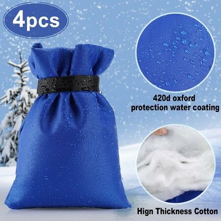 4-Pack Blue Waterproof Faucet Covers - Thick Reusable Winter Freeze Protection for Outdoors