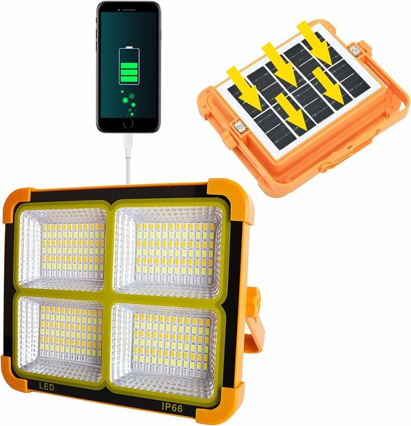 Solar-Powered 1500W Camping Floodlight, Rechargeable Battery for Garage, Emergency, and Car Repair Needs