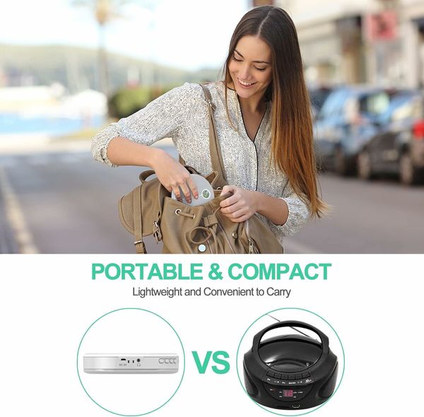 Compact Anti-Skip Portable CD Player with Bluetooth, Rechargeable Portable Music Player for Car Travel