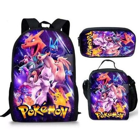 Pokemon Backpack+Shoulder Bag+Pencil Case Set for Primary School Students with Pikachu Design