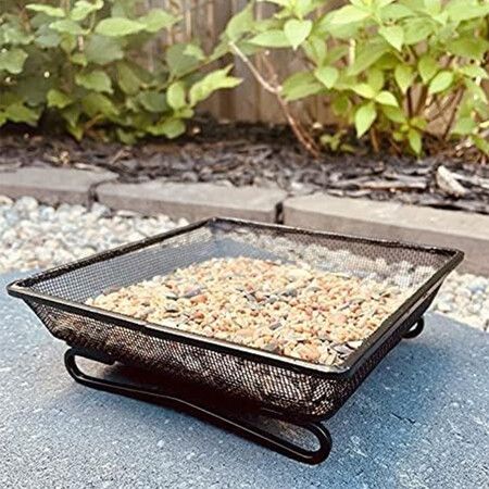 Outdoor Platform Ground Bird Feeder - Durable Metal Mesh Design with Bird Seed Scoop