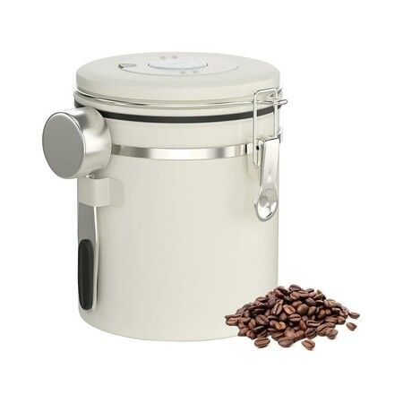 1500ML Stainless Steel Airtight Coffee Canister with CO2 Valve - Keep Coffee Beans Fresh for Longer