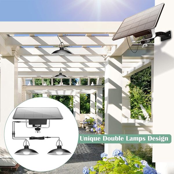 IP65 Waterproof Double Head Solar Pendant Lights for Indoor and Outdoor Use: Perfect for Gazebos and Storage Areas