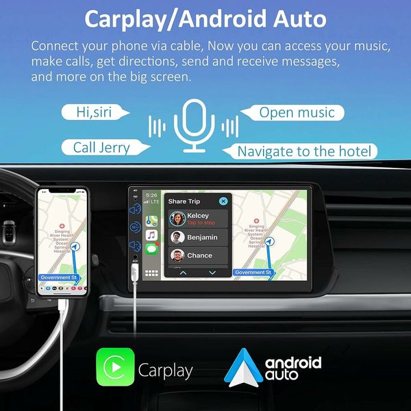 Double Din Car Stereo with CarPlay and Android Auto with Responsive 7-inch HD LCD capacitive touchscreen for intuitive control,Seamless integration with smartphone