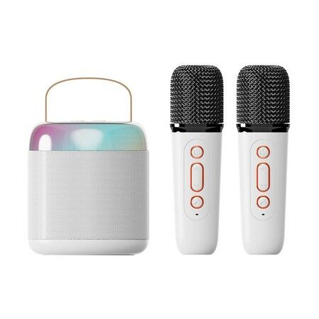 Portable Karaoke Machine with Bluetooth Speaker and Wireless Microphone in White