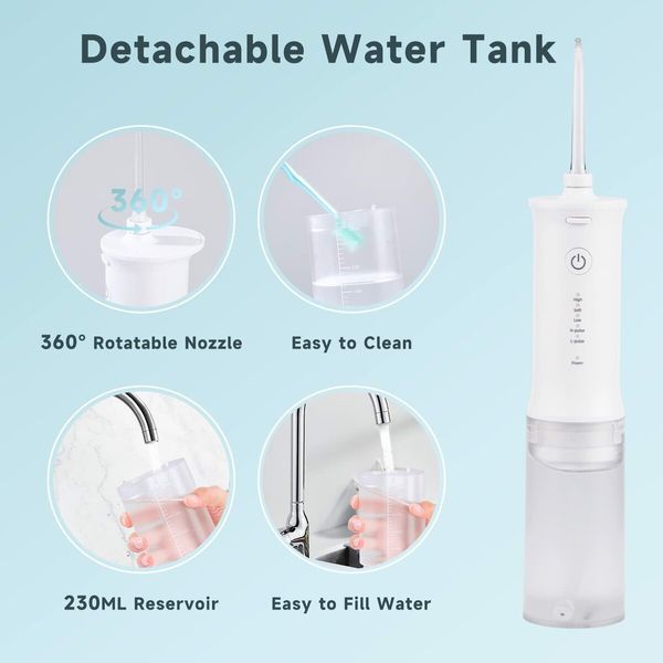 Cordless Dental Flosser Water Portable Oral Irrigator 230 ML Detachable Tank