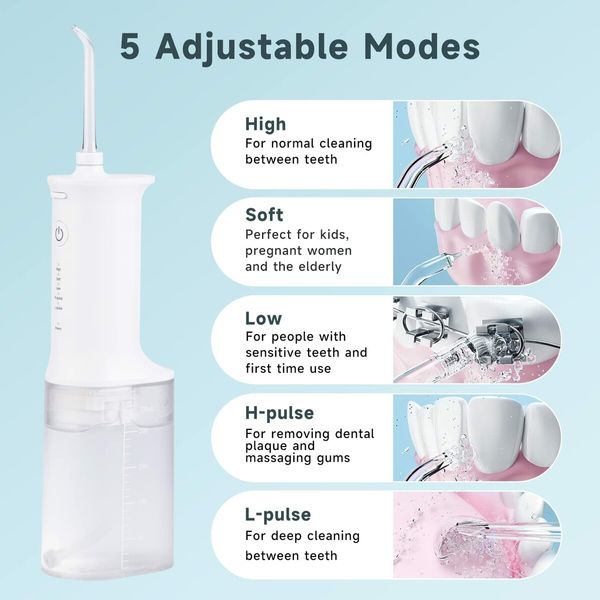 Cordless Dental Flosser Water Portable Oral Irrigator 230 ML Detachable Tank