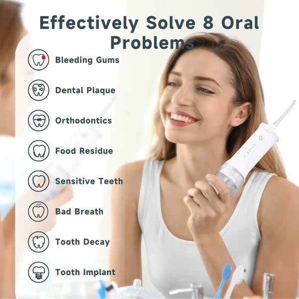 Cordless Dental Flosser Water Portable Oral Irrigator 230 ML Detachable Tank