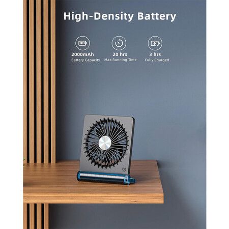 Portable Desk Fan: Battery Operated Small USB Fan for Home or Office (Black)