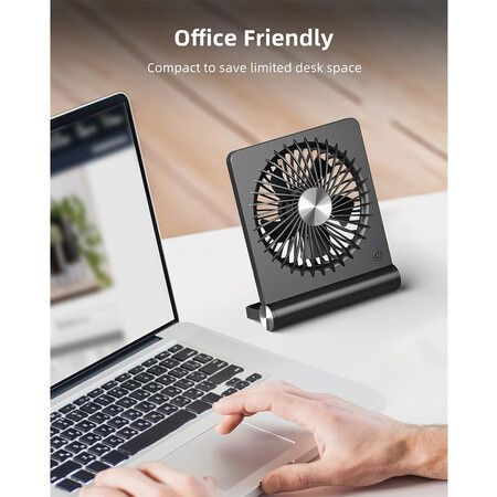 Portable Desk Fan: Battery Operated Small USB Fan for Home or Office (Black)