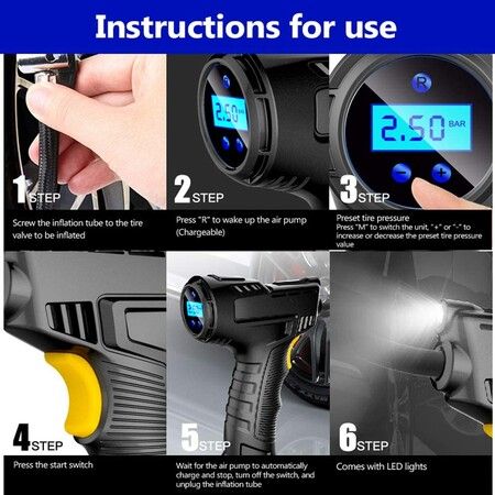 120W Wireless Car Tire Inflator/Compressor with USB Rechargeable Battery Ideal for inflating car tires, bike tires, and more