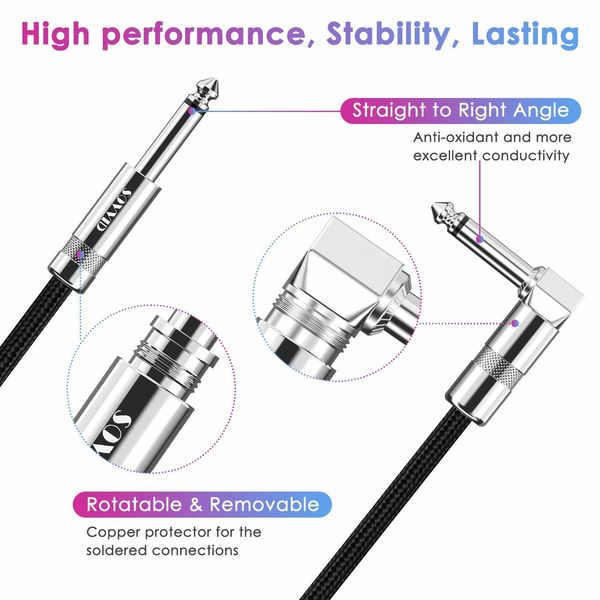 10ft 1/4inch TS Guitar Cable for Professional Instrument Guitar/Bass/Mandolin/Keyboard and Pro Audio (Right Angle, Black)