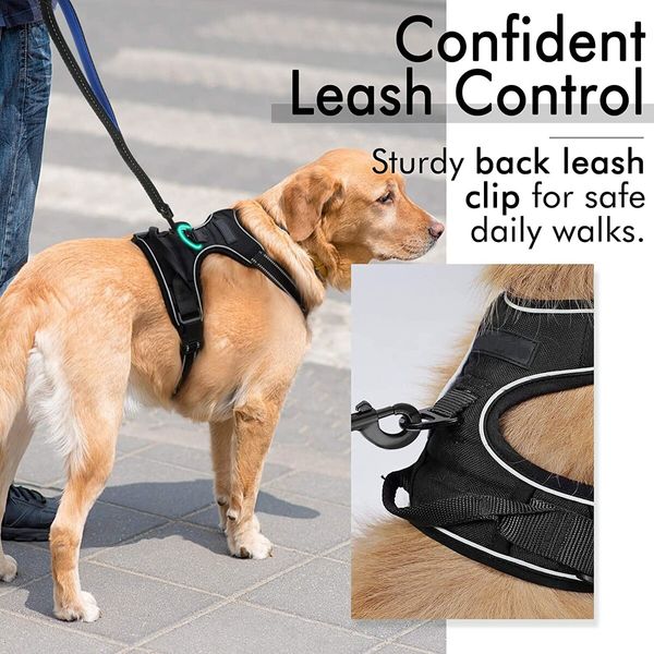 No-Pull Dog Harness with Reflective Safety,2 Leash Clips,Adjustable Soft Padded Vest,Easy Control(Large Size,Black)