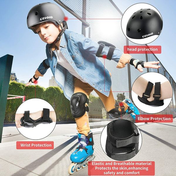 Ages 3-14 Kids Helmet Pad Set with Adjustable Helmet, Knee & Elbow Pads, and Wrist Guards