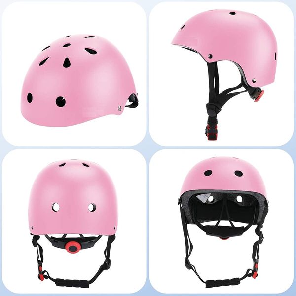 3-14 yrs Kids Helmet Pad Set with Adjustable Helmet, Knee Pads, Elbow Pads, and Wrist Guards in Pink