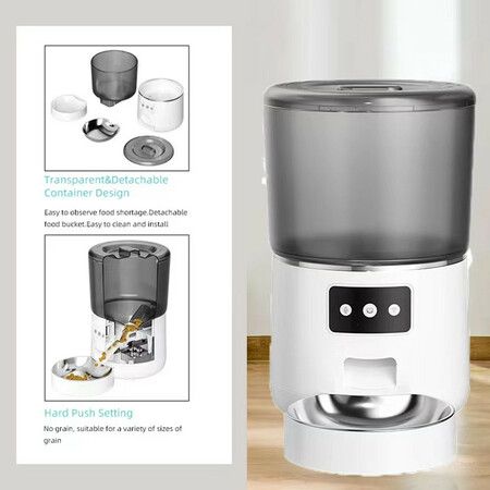 Smart WiFi Pet Feeder Food Dispenser with APP Control for Automatic Timed Feeding, Durable stainless steel bowl(Black)