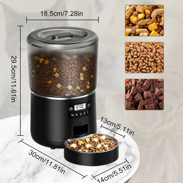 Smart WiFi Pet Feeder Food Dispenser with APP Control for Automatic Timed Feeding, Durable stainless steel bowl(Black)