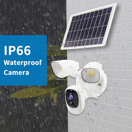 1080p Solar-Powered WiFi Floodlight Camera with Color Night Vision,PIR motion detection for accurate alerts