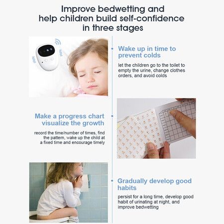 USB Rechargeable Wireless Bedwetting Alarm System Help Kids and Elderly Stay Dry with Loud Sound and Strong Vibration Alerts