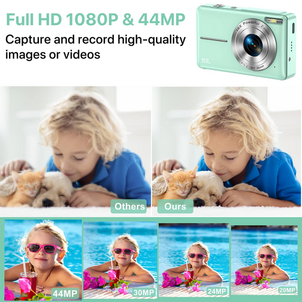 Kids Durable Digital Camera with 1080P Video Recording,16X Zoom,Compact and lightweight design (Green)