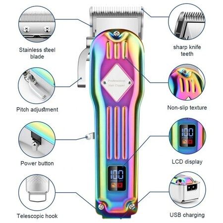 Complete Cordless Hair Trimmer Set for Men: Rechargeable Electric Trimmer with LED Display for Hair and Beard Grooming