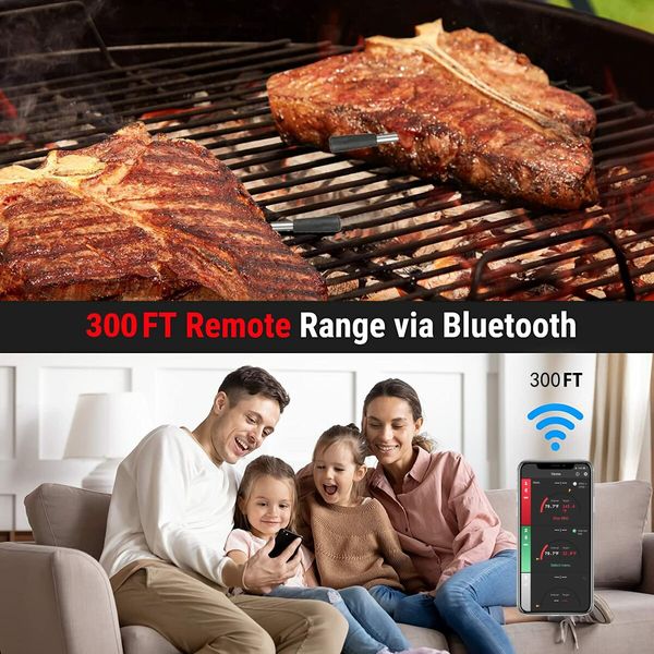 Digital Bluetooth Meat Cooking Thermometer with 300ft Wireless Range & Alert Versatile Use for Grilling Roasting Baking