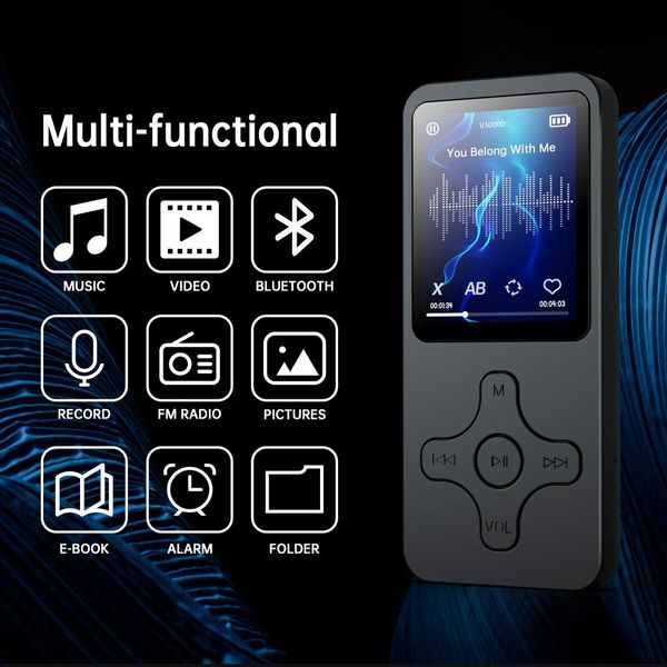 64GB MP3 Mp4 Player with Bluetooth 5.0,Physical Buttons,Portable HiFi Lossless Sound, for Kids with Speaker FM Radio Recording Photo Video e-Book