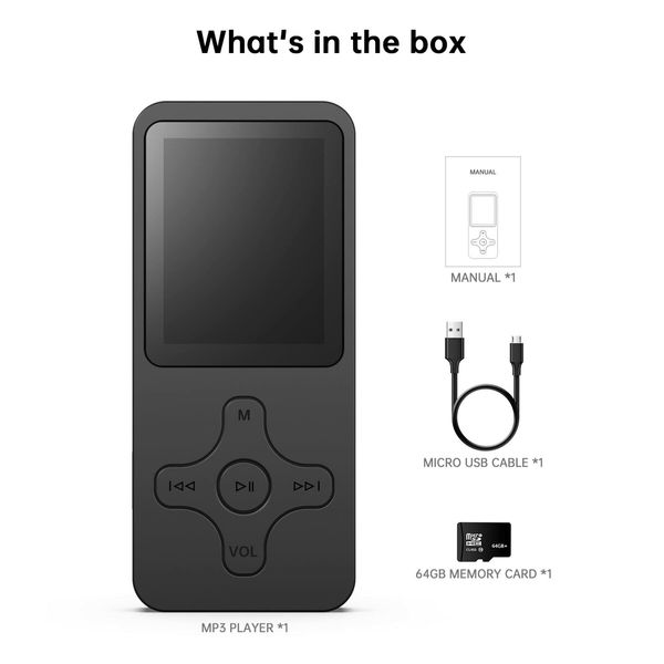 64GB MP3 Mp4 Player with Bluetooth 5.0,Physical Buttons,Portable HiFi Lossless Sound, for Kids with Speaker FM Radio Recording Photo Video e-Book