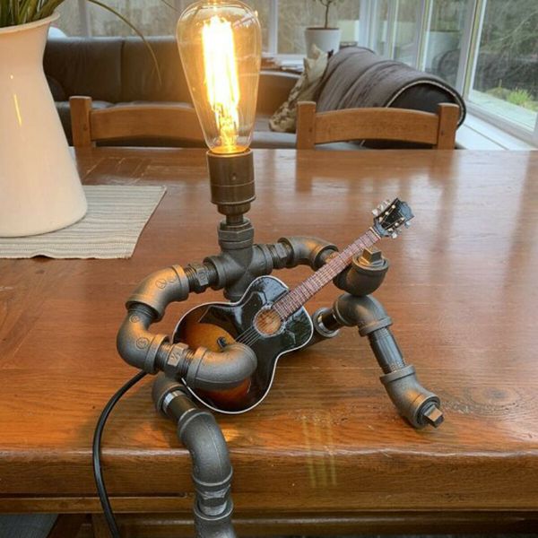 Steampunk Table Lamp: Unique Guitar-Playing Robot Design for a Retro Touch