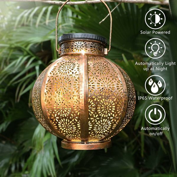 Large Waterproof Solar Lanterns with Handle,Durable Frame,Warm & Ambient light,Solar-powered energy-efficient,Ideal for Halloween Garden outdoor Décor