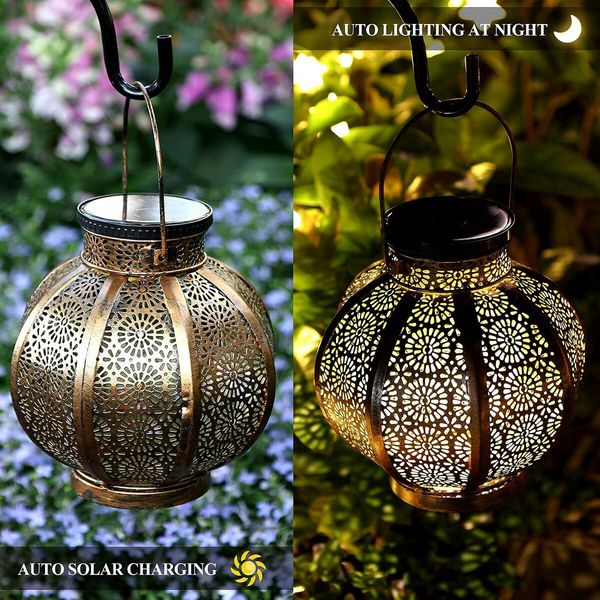 Large Waterproof Solar Lanterns with Handle,Durable Frame,Warm & Ambient light,Solar-powered energy-efficient,Ideal for Halloween Garden outdoor Décor