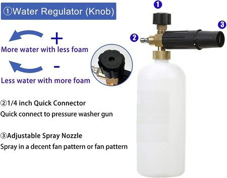 1 Liter Foam Cannon with 5 Pressure Washer Nozzle Tips - 1/4 Inch Quick Connector