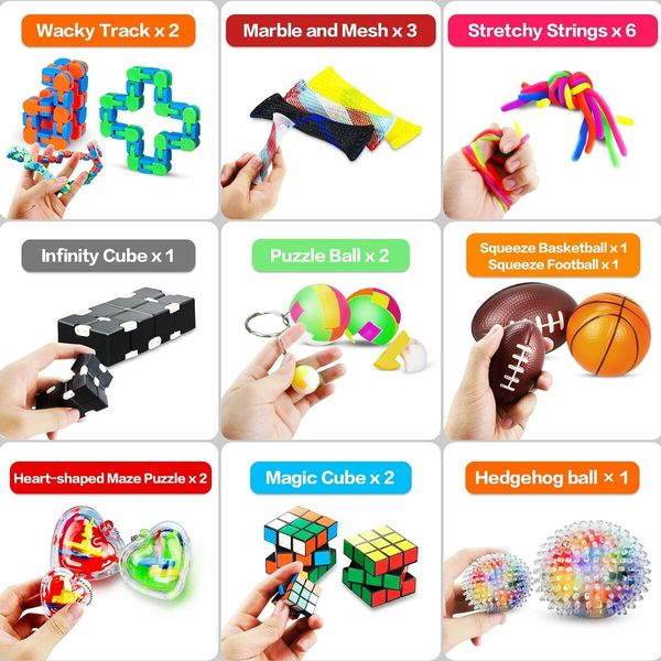 Stress Relief 42-Piece Sensory Fidget Toys Pack, Anxiety Relief Bundle for Kids, and Individuals with Autism or ADHD