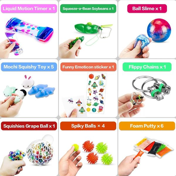 Stress Relief 42-Piece Sensory Fidget Toys Pack, Anxiety Relief Bundle for Kids, and Individuals with Autism or ADHD