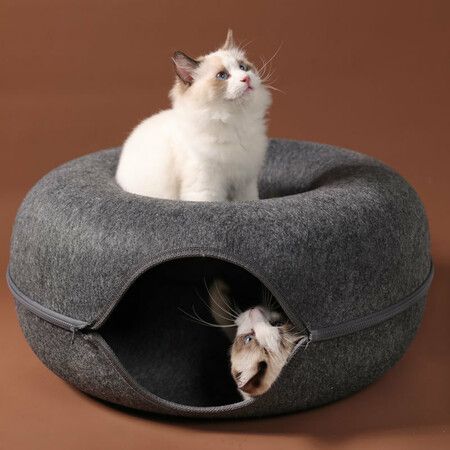 Natural Pet Nest Bed & Felt Tunnel for Cats and Small Dogs (Deep Grey)